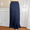 New ENFRENCH Navy Blue 2PC Polyester Lined Notch Collar Ruffle Skirt Suit SZ 26