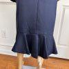New ENFRENCH Navy Blue 2PC Polyester Lined Notch Collar Ruffle Skirt Suit SZ 26