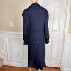 New ENFRENCH Navy Blue 2PC Polyester Lined Notch Collar Ruffle Skirt Suit SZ 26