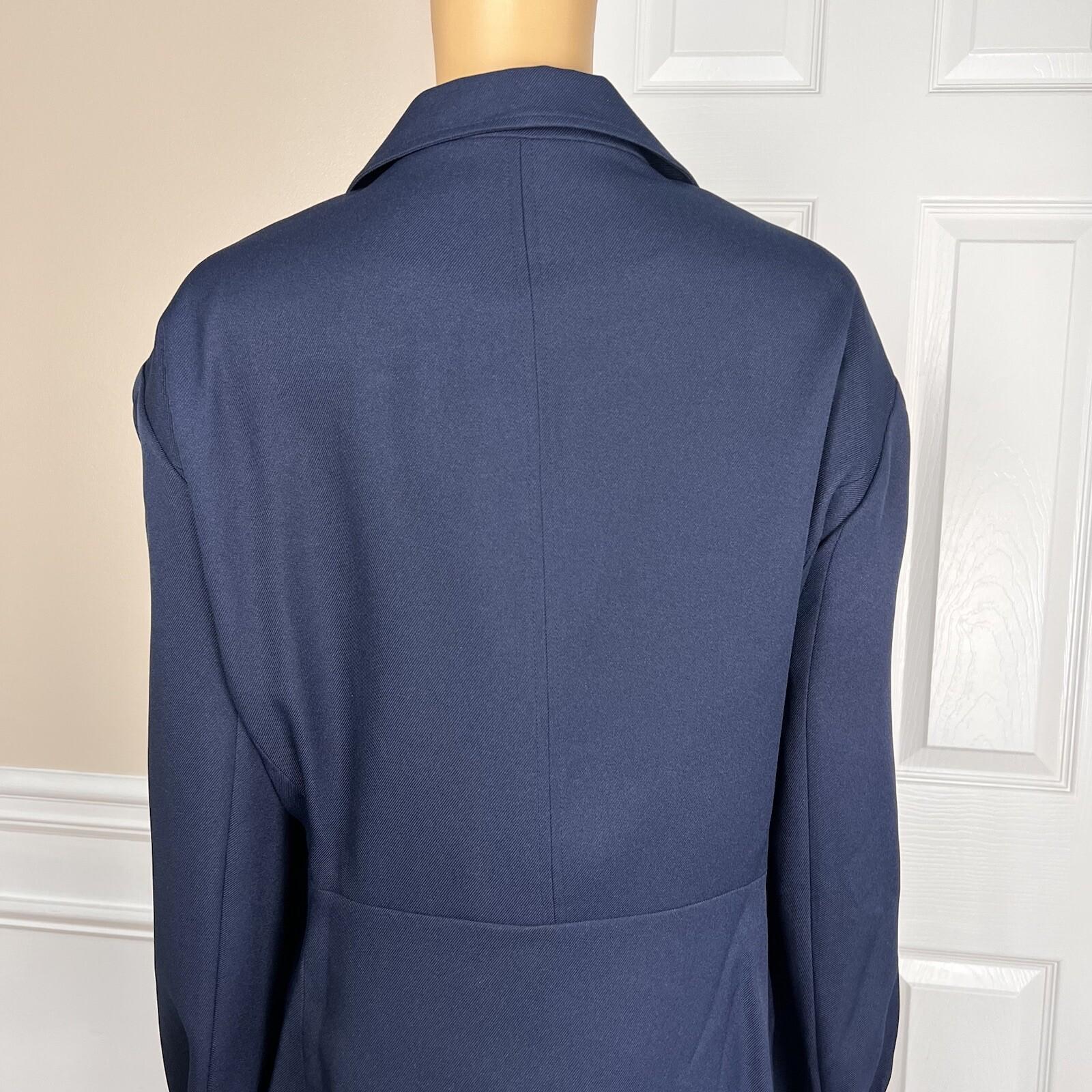 New ENFRENCH Navy Blue 2PC Polyester Lined Notch Collar Ruffle Skirt Suit SZ 26