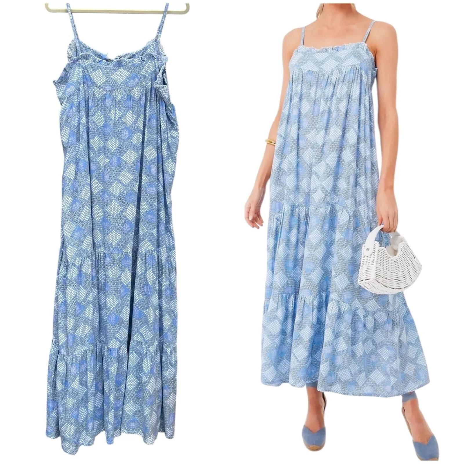 Tuckernuck St Lucia Maxi Dress XS Sea Glass Ruffle Beach Coverup Cottagecore