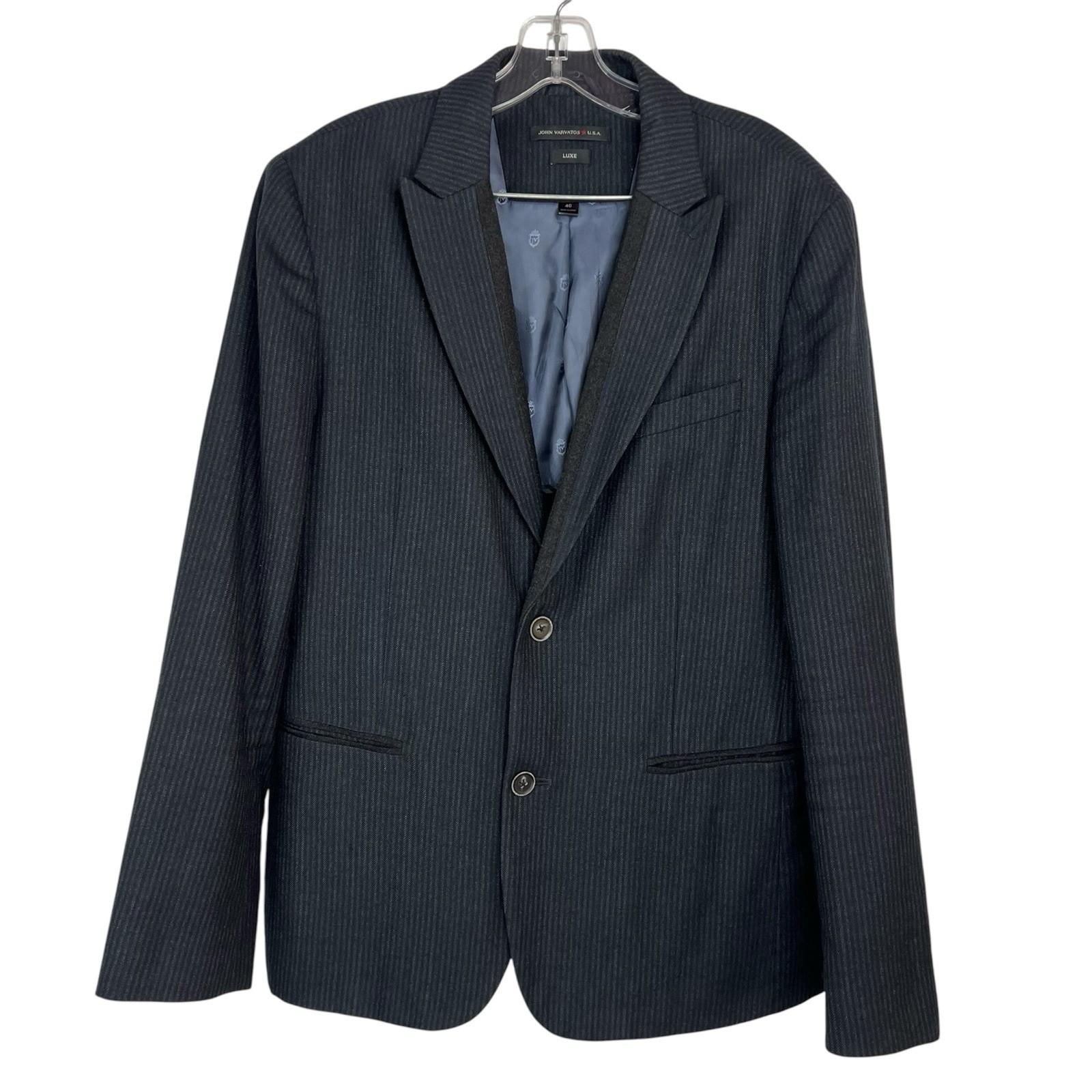 John Varvatos Luxe Men Blazer 40 Charcoal Striped Contrast Trim Lapel Sport Coat