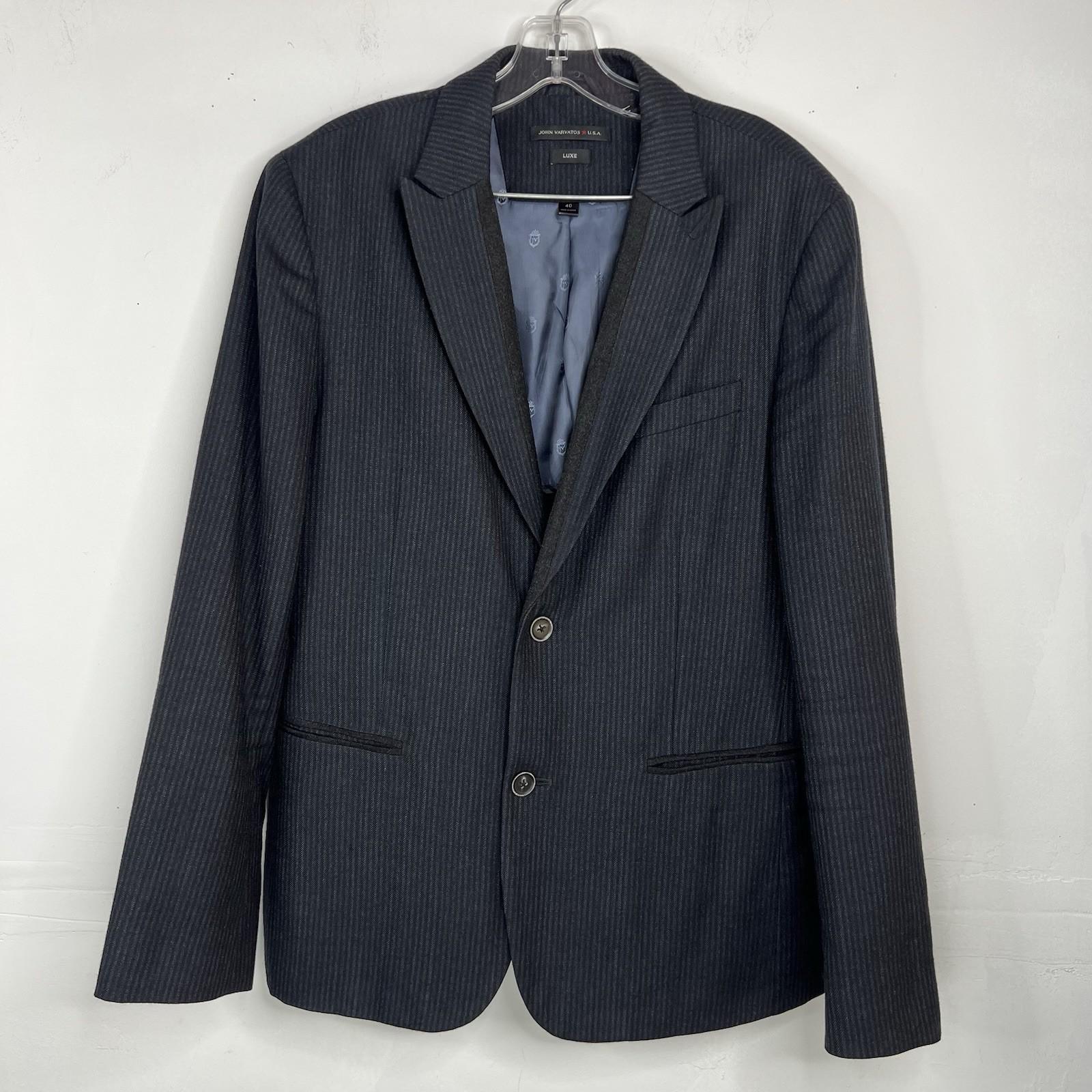 John Varvatos Luxe Men Blazer 40 Charcoal Striped Contrast Trim Lapel Sport Coat