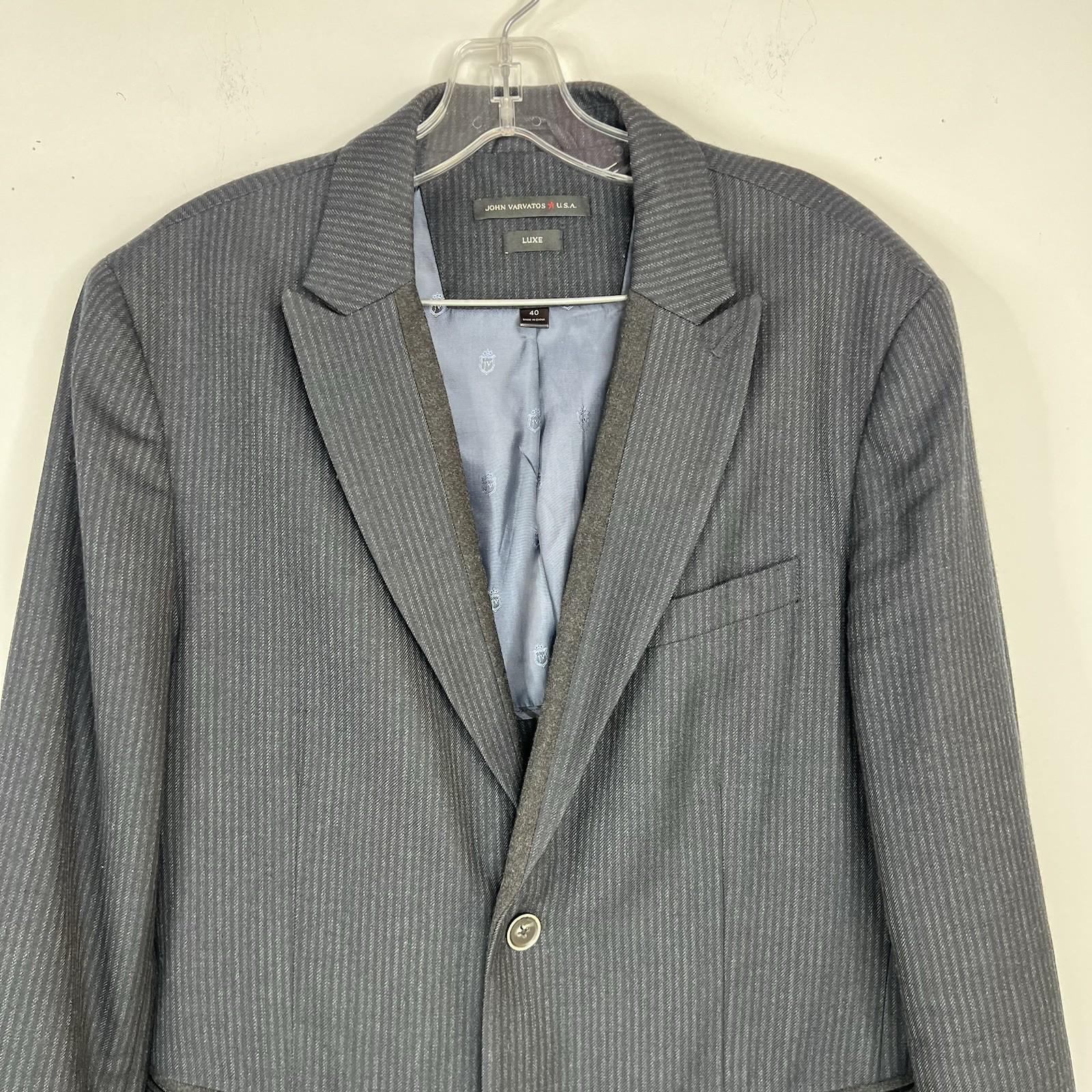 John Varvatos Luxe Men Blazer 40 Charcoal Striped Contrast Trim Lapel Sport Coat