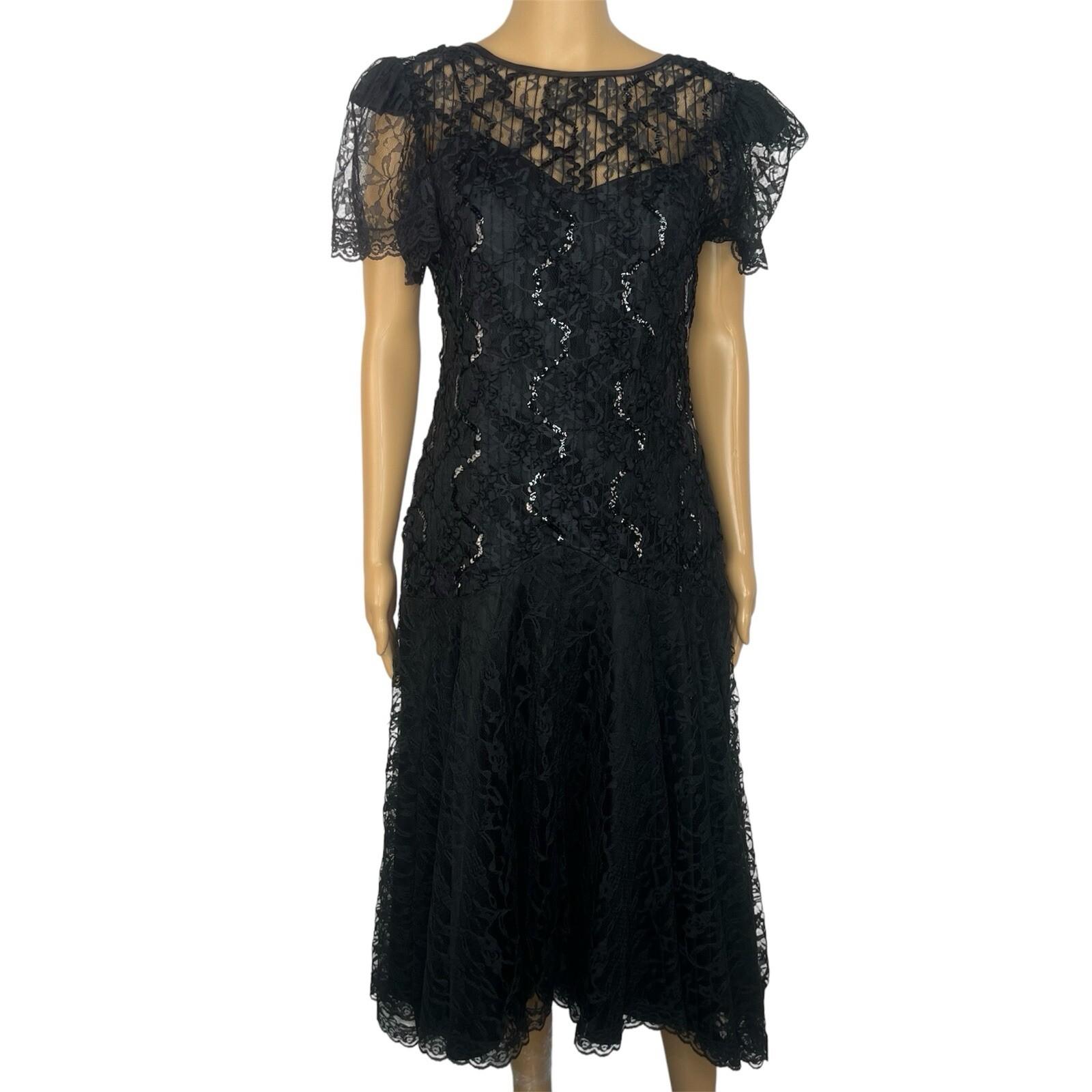Vintage Shuet Young Dress Size 9/10 Lace Sequin Tea Party Evening Chic Gothic