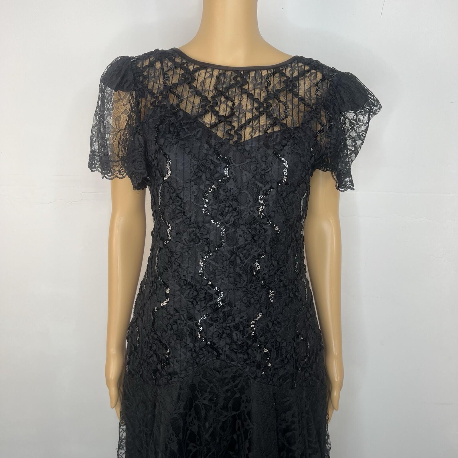 Vintage Shuet Young Dress Size 9/10 Lace Sequin Tea Party Evening Chic Gothic