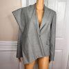 10-7113.jpg Nine West Polyester Rayon Stretch Pant Suit 10 Gray Notch Collar Business 2PC