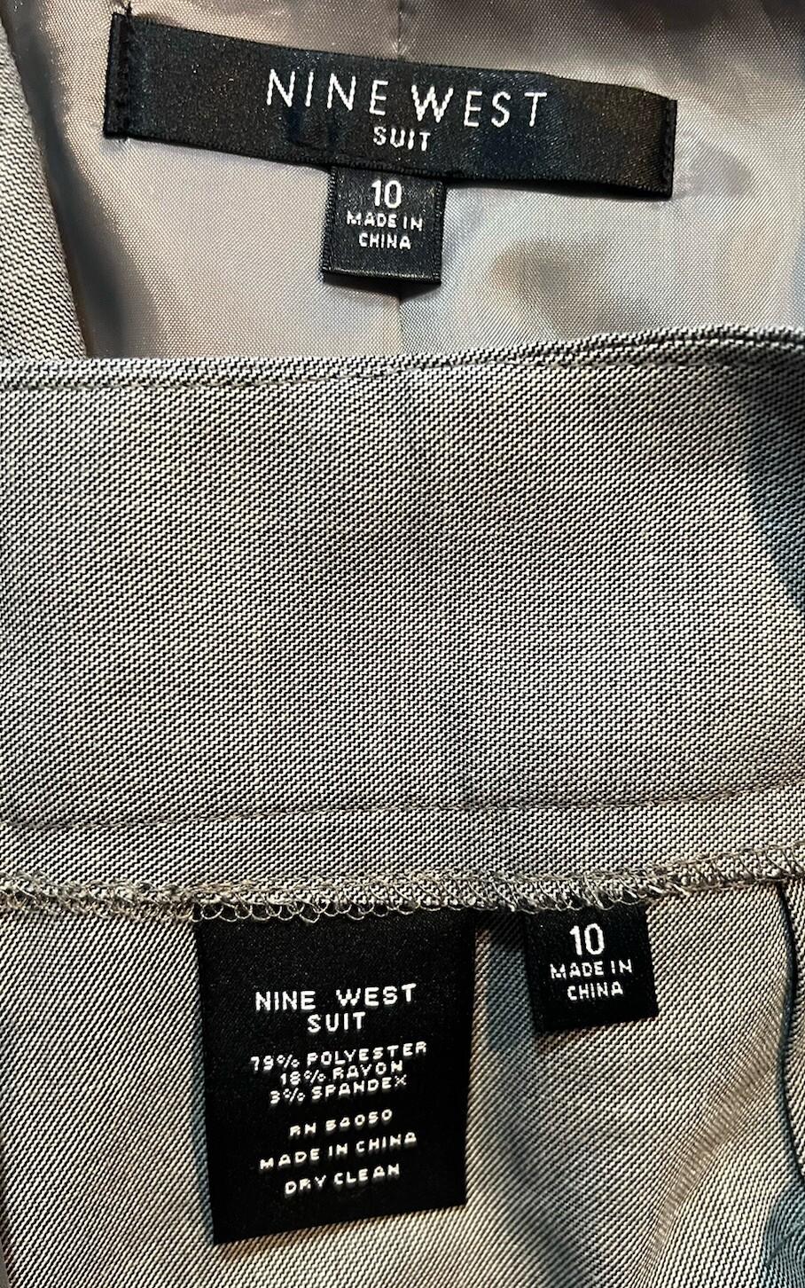 10-7121.jpg Nine West Polyester Rayon Stretch Pant Suit 10 Gray Notch Collar Business 2PC