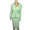 Donna Vinci Mint Green Scuba Fabric Stretch Trim Bodycon Ruffle Skirt Suit SZ 10