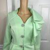 Donna Vinci Mint Green Scuba Fabric Stretch Trim Bodycon Ruffle Skirt Suit SZ 10
