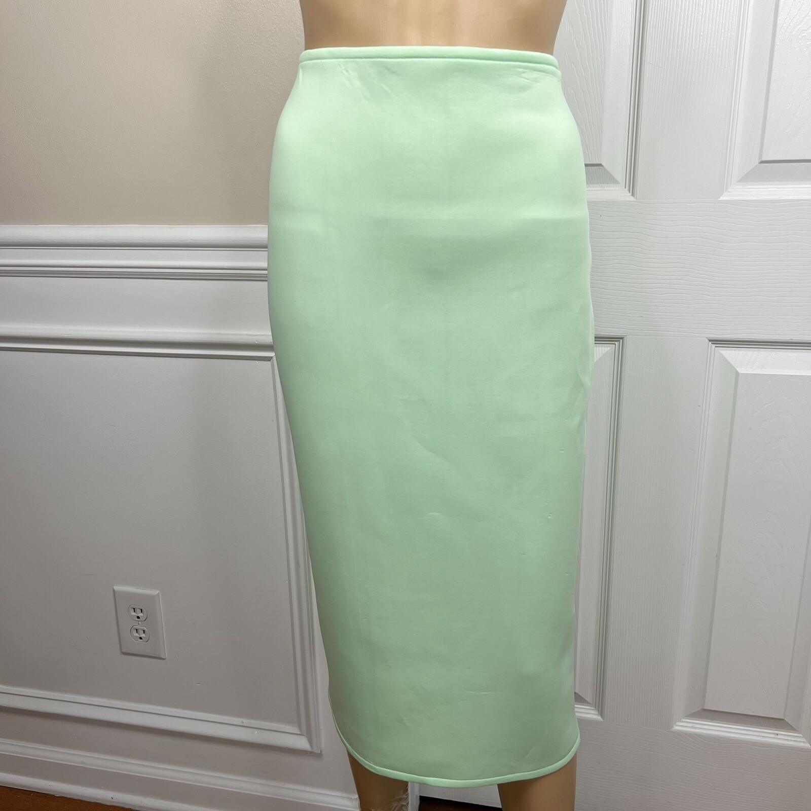 Donna Vinci Mint Green Scuba Fabric Stretch Trim Bodycon Ruffle Skirt Suit SZ 10