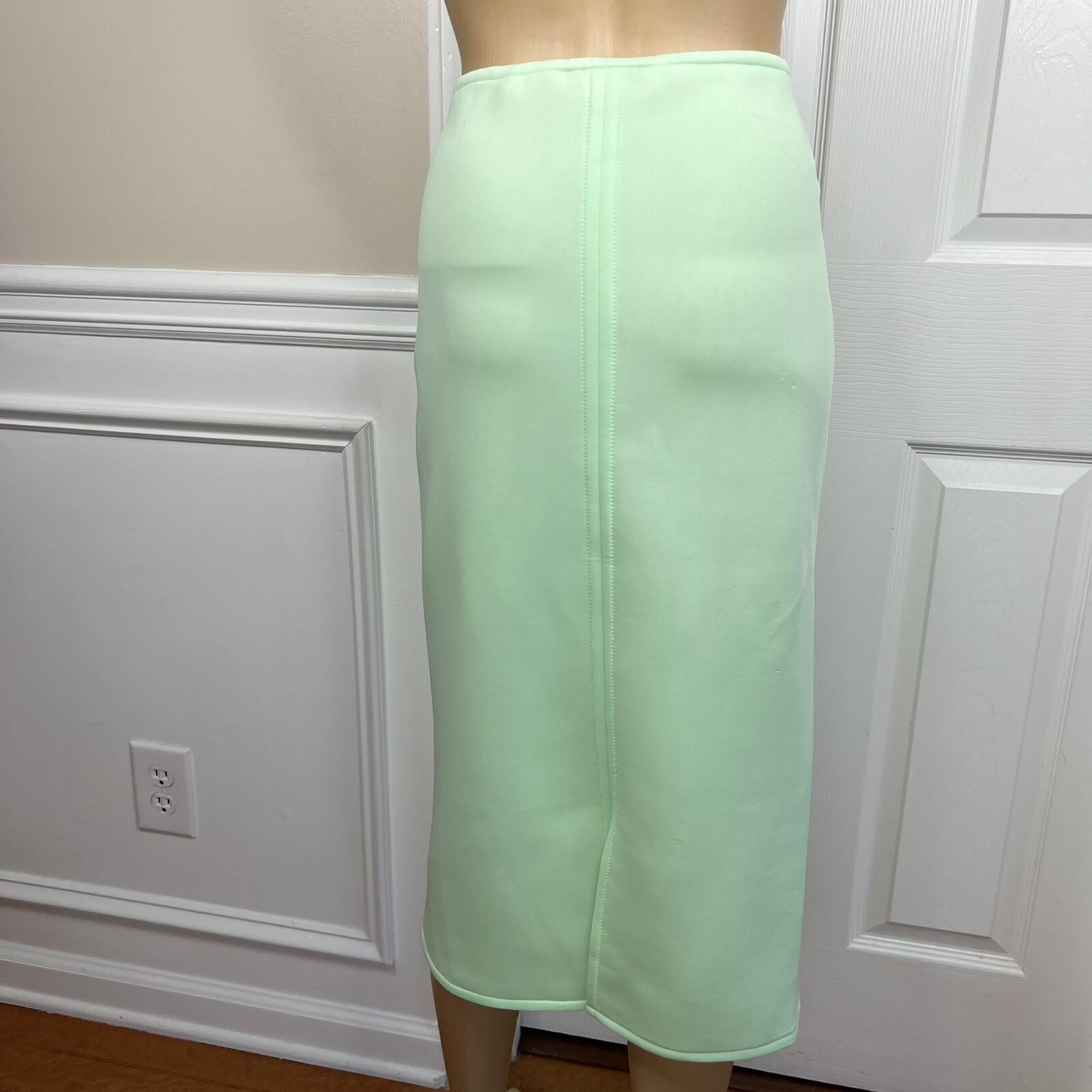Donna Vinci Mint Green Scuba Fabric Stretch Trim Bodycon Ruffle Skirt Suit SZ 10