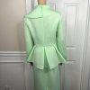 Donna Vinci Mint Green Scuba Fabric Stretch Trim Bodycon Ruffle Skirt Suit SZ 10