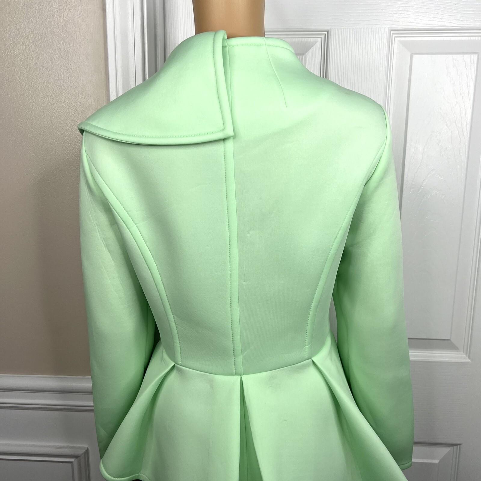 Donna Vinci Mint Green Scuba Fabric Stretch Trim Bodycon Ruffle Skirt Suit SZ 10