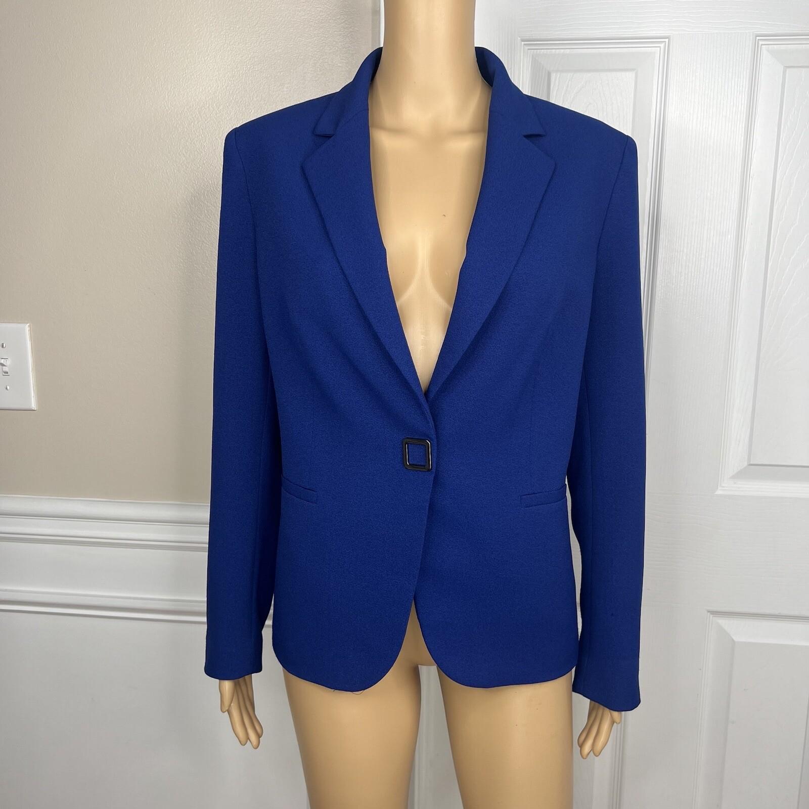 Kasper Polyester Stretch Pant 8  Suit 10 Blue Lined Slim Fit Notch Collar 2PC