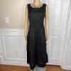 Sarah Elizabeth Vintage Linen Like Dress Size 14 Black Beaded Pleated Flared Zip