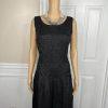 Sarah Elizabeth Vintage Linen Like Dress Size 14 Black Beaded Pleated Flared Zip