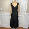 Sarah Elizabeth Vintage Linen Like Dress Size 14 Black Beaded Pleated Flared Zip