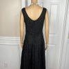 Sarah Elizabeth Vintage Linen Like Dress Size 14 Black Beaded Pleated Flared Zip