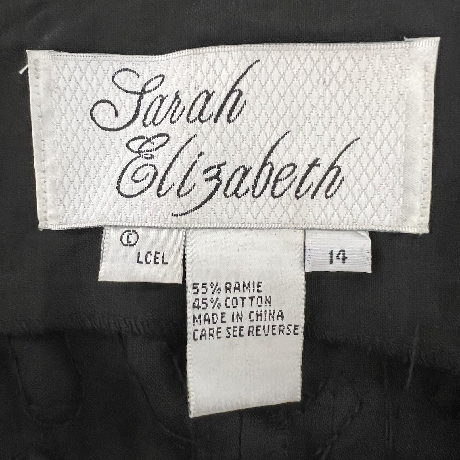 Sarah Elizabeth Vintage Linen Like Dress Size 14 Black Beaded Pleated Flared Zip