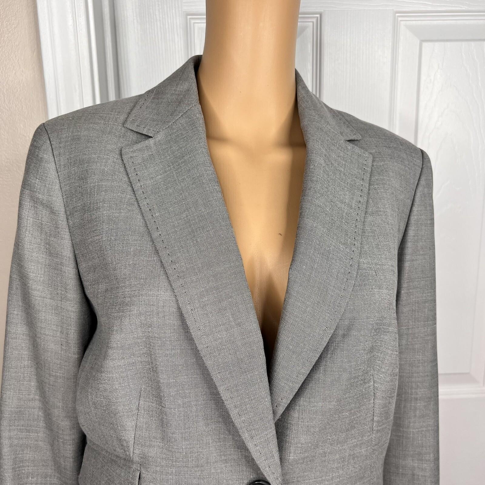 Nine West Polyester Rayon Stretch Pant Suit 10 Gray Notch Collar Business 2PC
