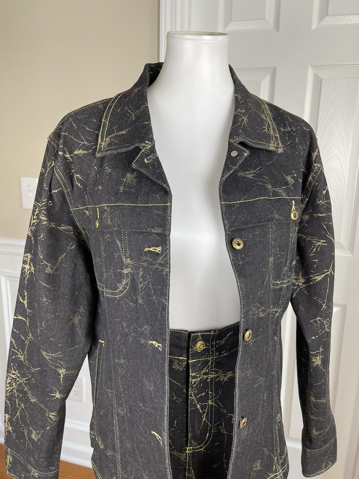 Fubu The Collection Cotton Stretch Denim Skirt Jacket Size 16 Gold Black 2 Piece