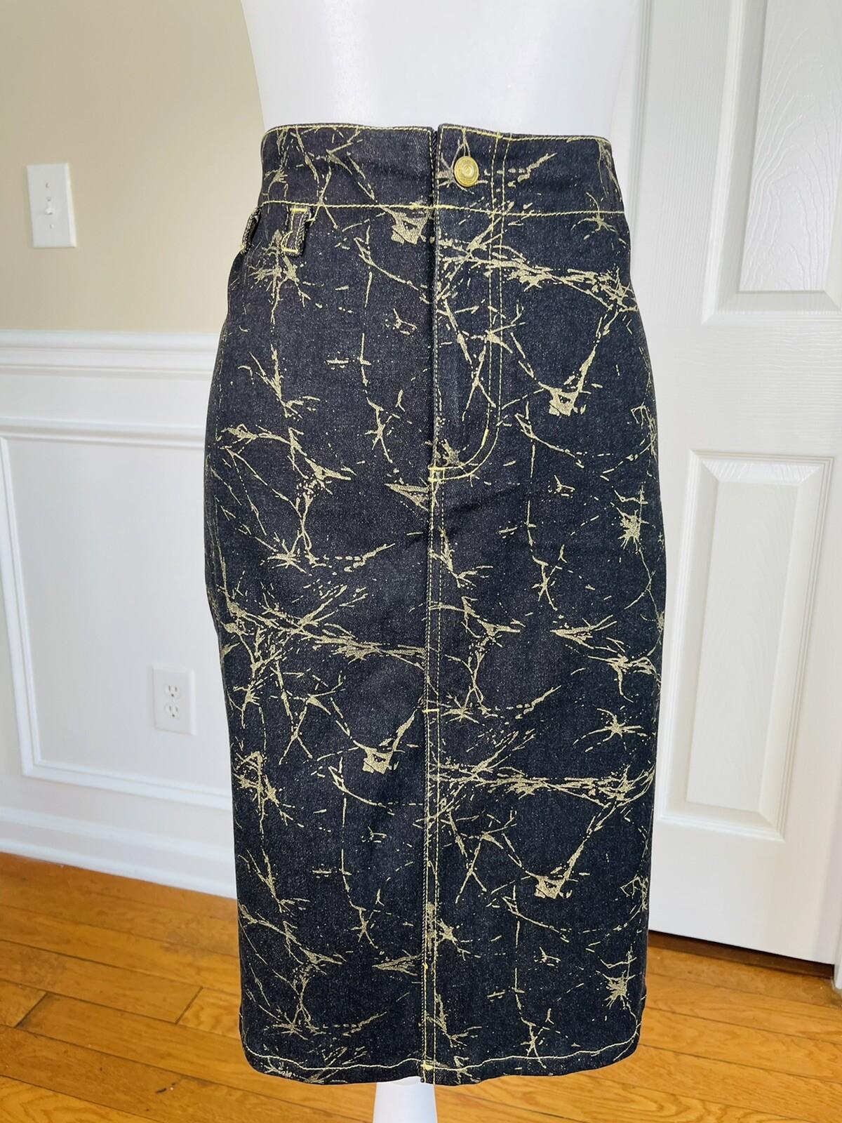 Fubu The Collection Cotton Stretch Denim Skirt Jacket Size 16 Gold Black 2 Piece