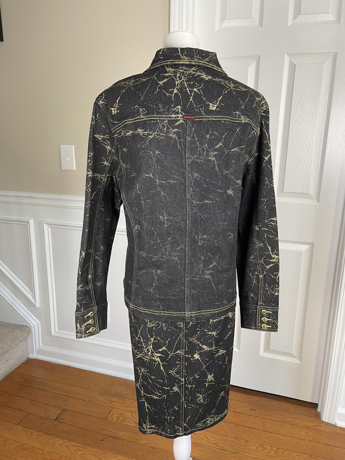 Fubu The Collection Cotton Stretch Denim Skirt Jacket Size 16 Gold Black 2 Piece