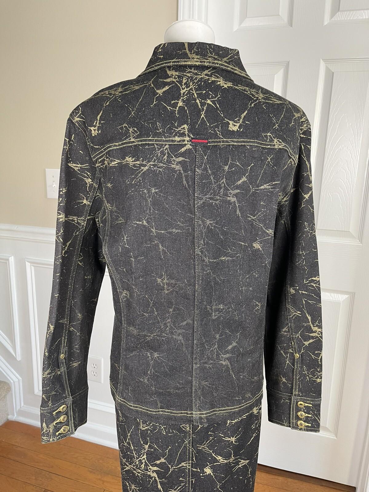 Fubu The Collection Cotton Stretch Denim Skirt Jacket Size 16 Gold Black 2 Piece