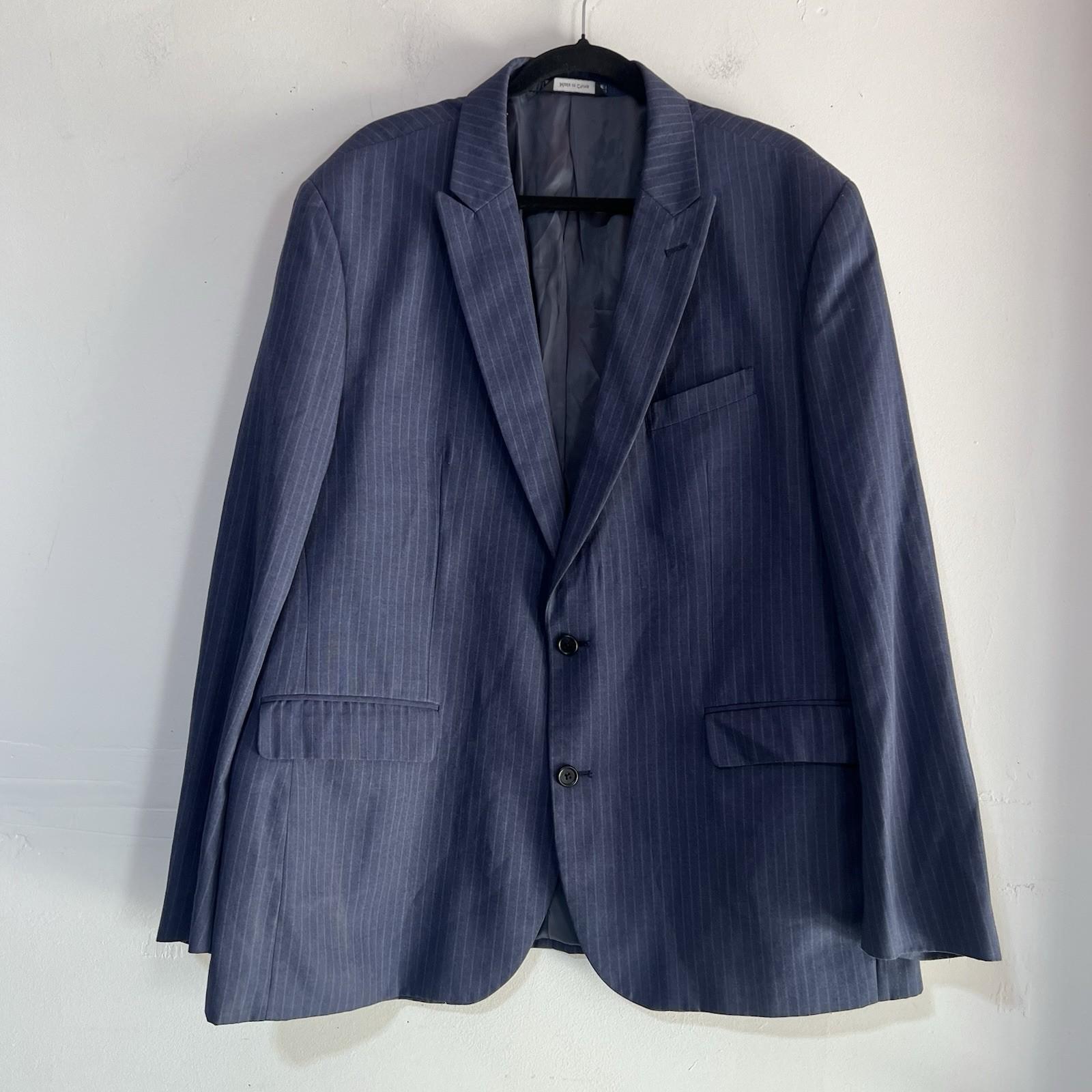 Beverly Hills Polo Club Men Blue Striped Suit 50R Pant 40R Flat Front 2 Button