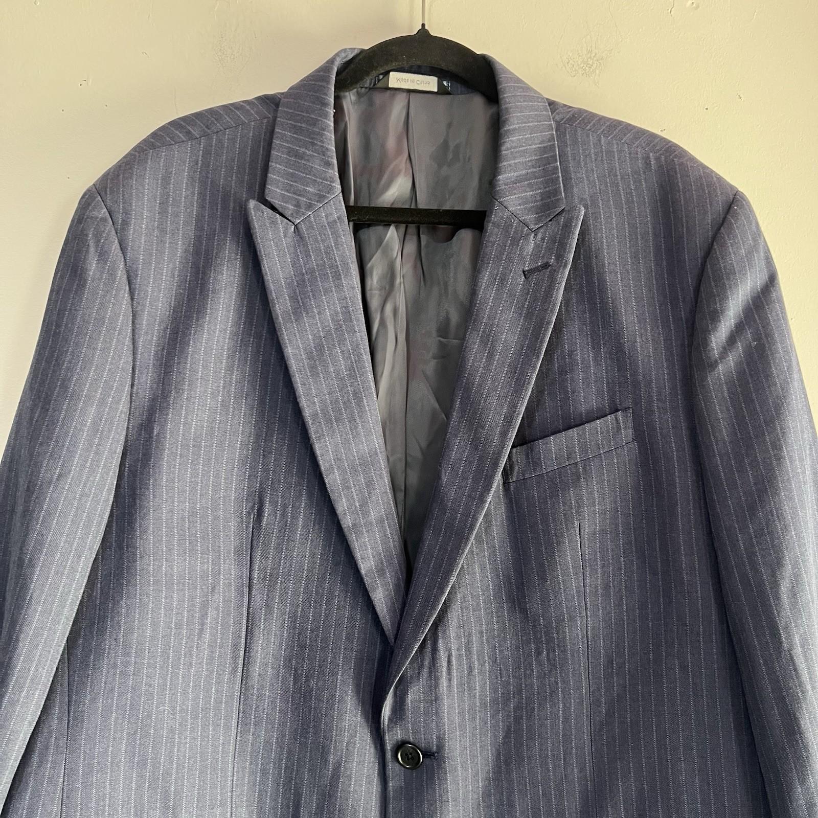 Beverly Hills Polo Club Men Blue Striped Suit 50R Pant 40R Flat Front 2 Button