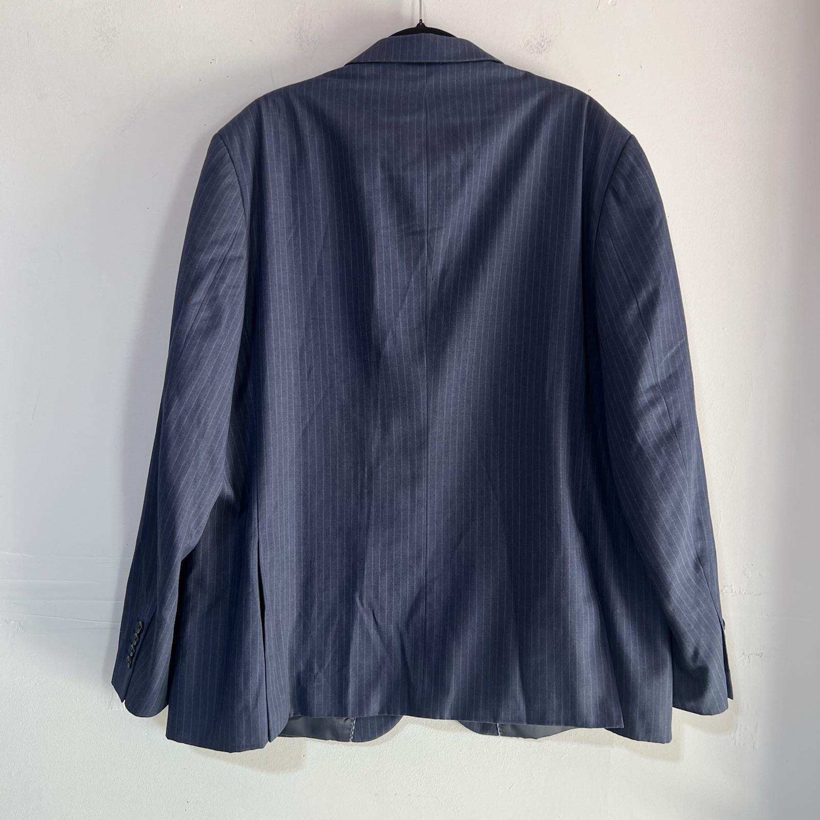 Beverly Hills Polo Club Men Blue Striped Suit 50R Pant 40R Flat Front 2 Button