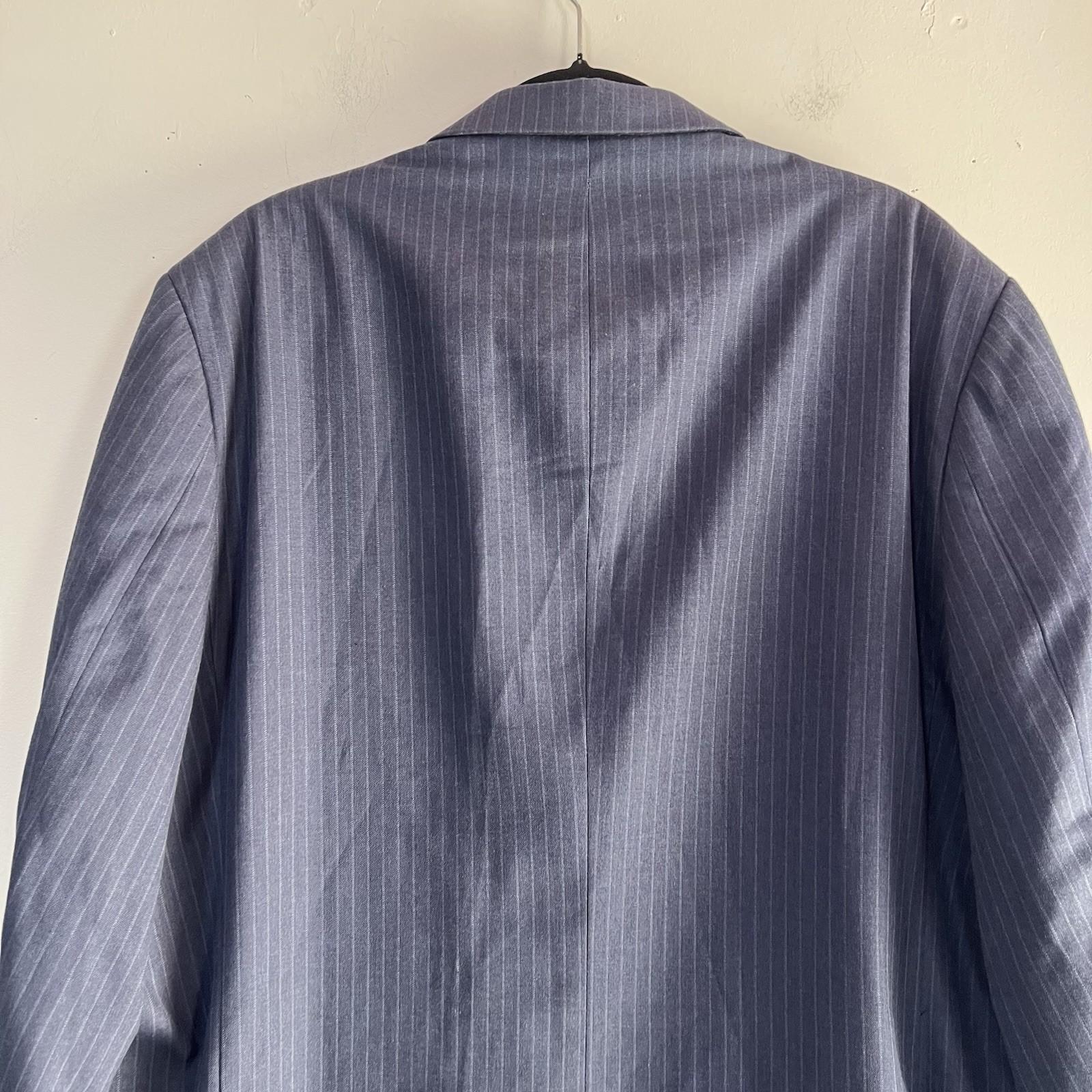 Beverly Hills Polo Club Men Blue Striped Suit 50R Pant 40R Flat Front 2 Button
