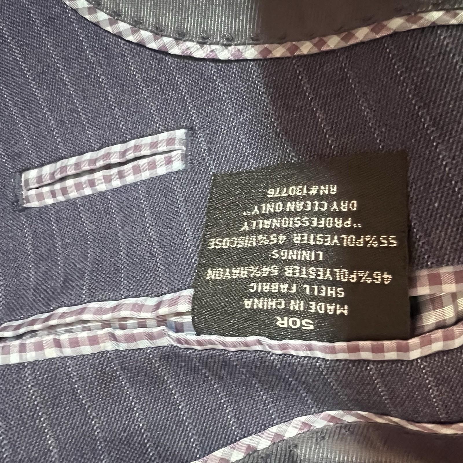 Beverly Hills Polo Club Men Blue Striped Suit 50R Pant 40R Flat Front 2 Button