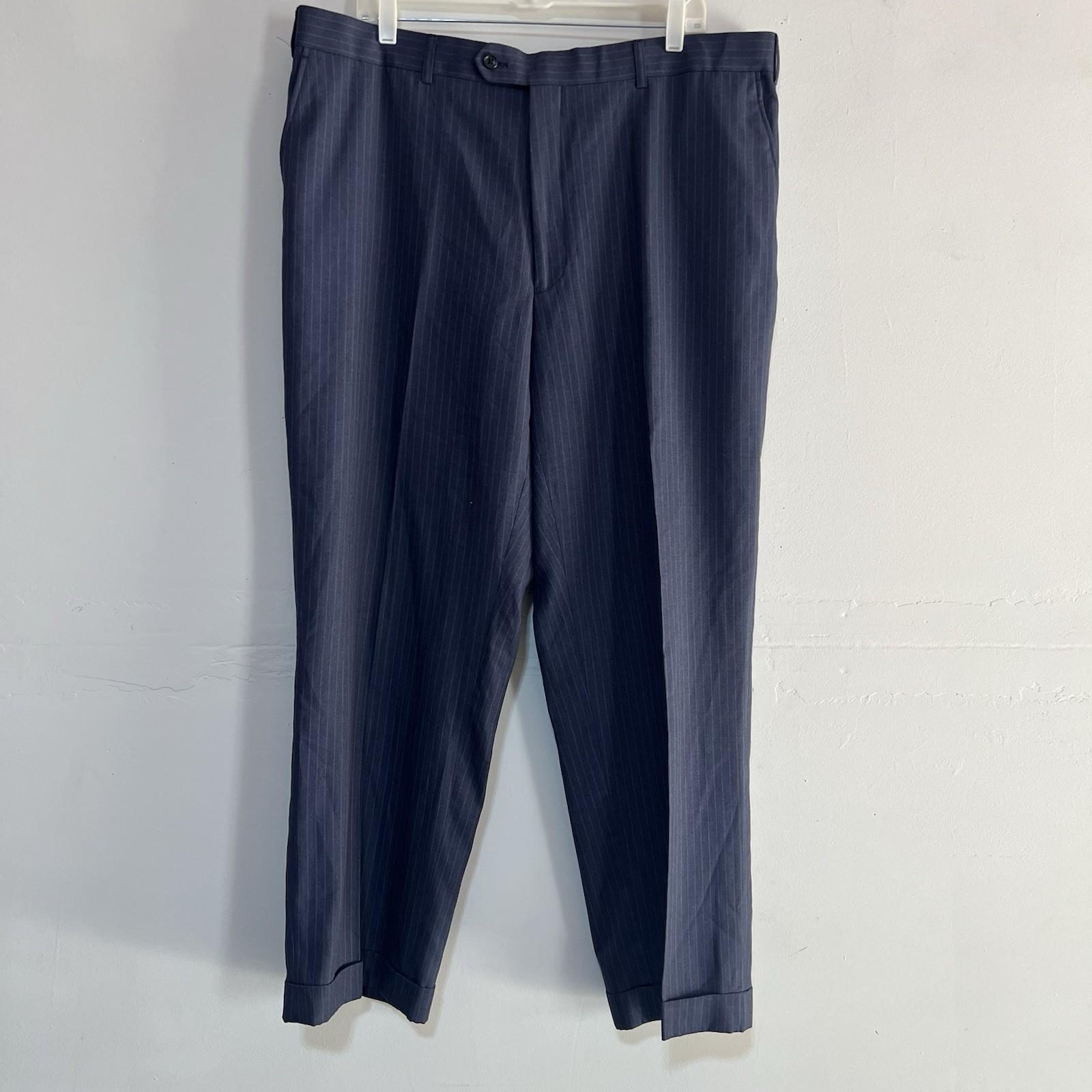 Beverly Hills Polo Club Men Blue Striped Suit 50R Pant 40R Flat Front 2 Button