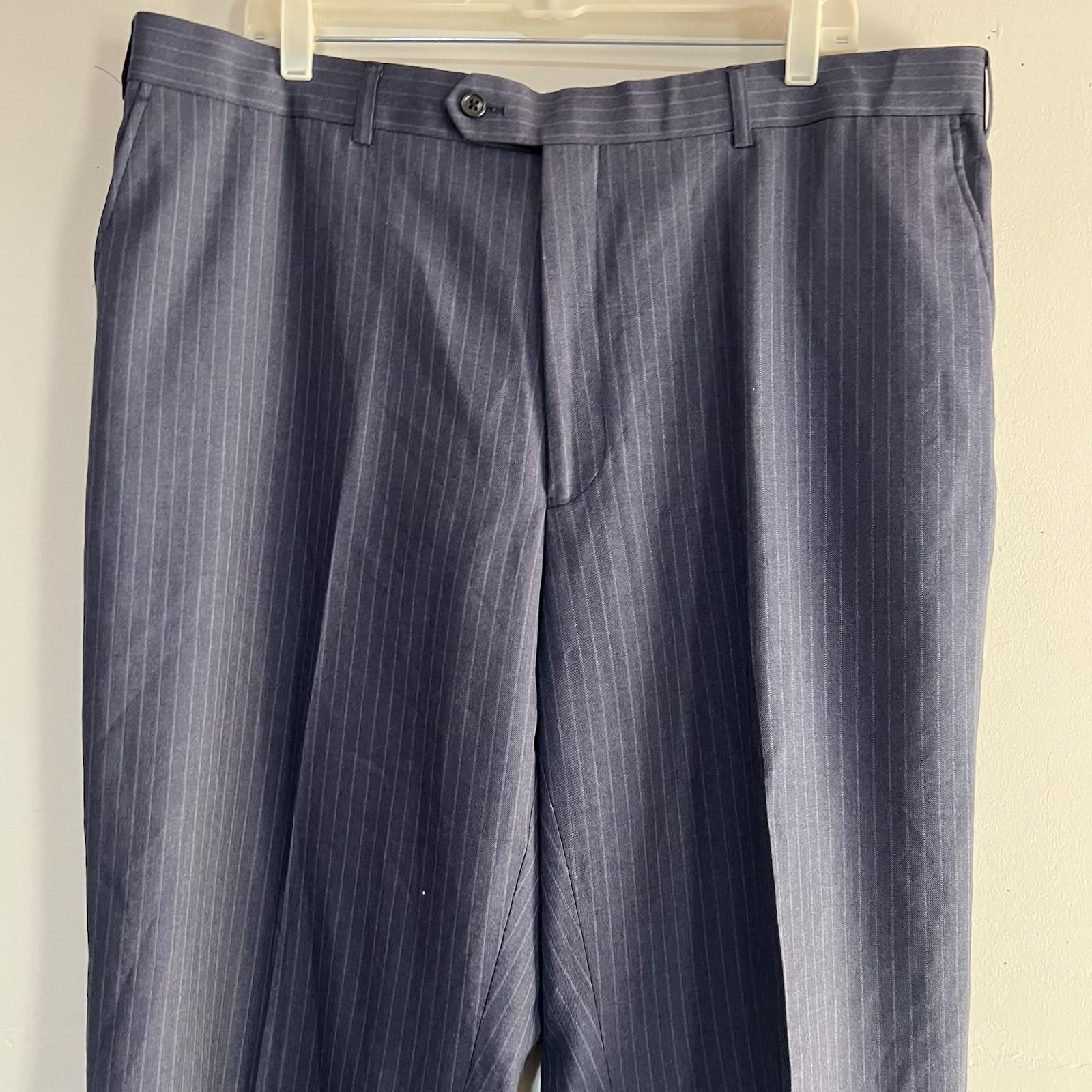 Beverly Hills Polo Club Men Blue Striped Suit 50R Pant 40R Flat Front 2 Button