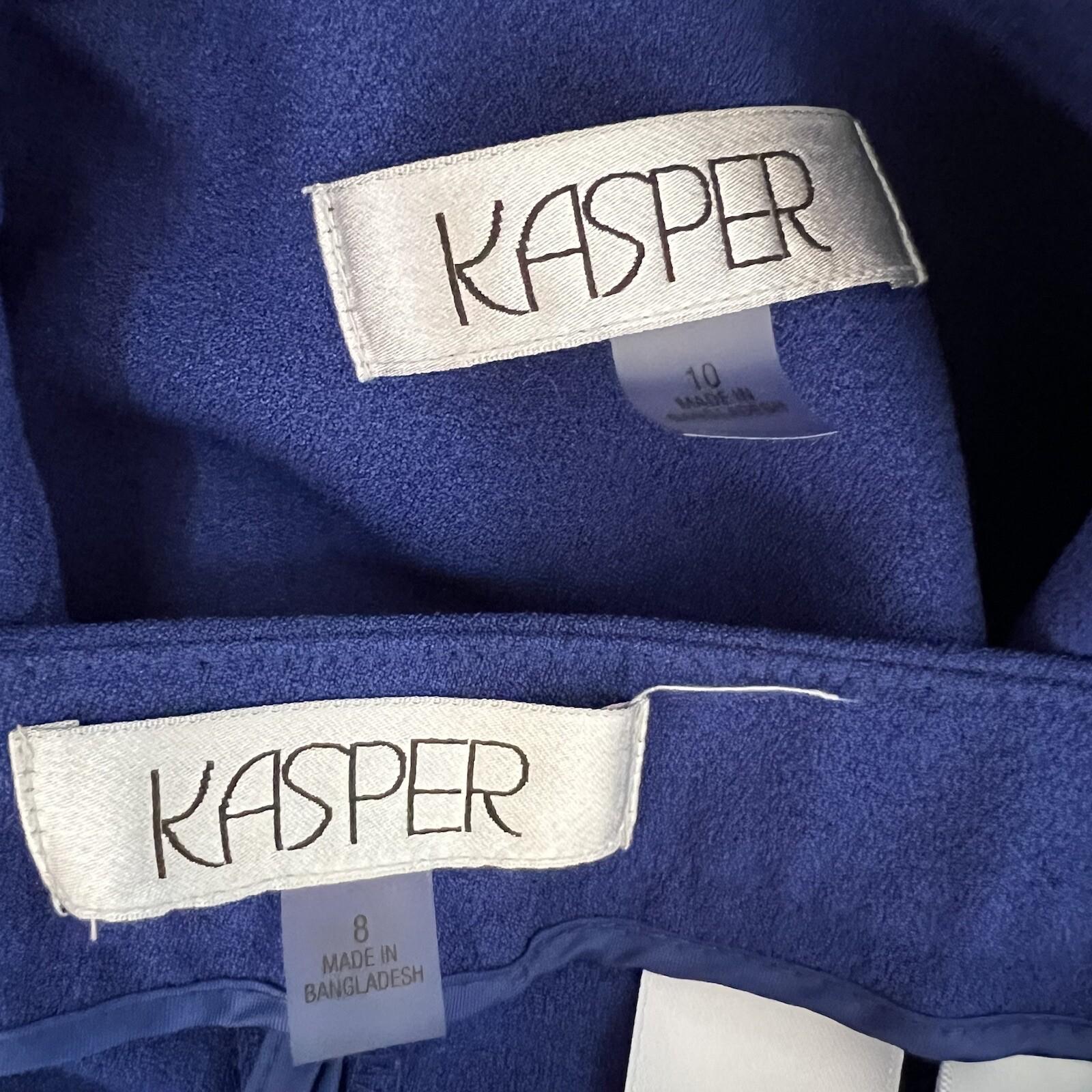 Kasper Polyester Stretch Pant 8  Suit 10 Blue Lined Slim Fit Notch Collar 2PC