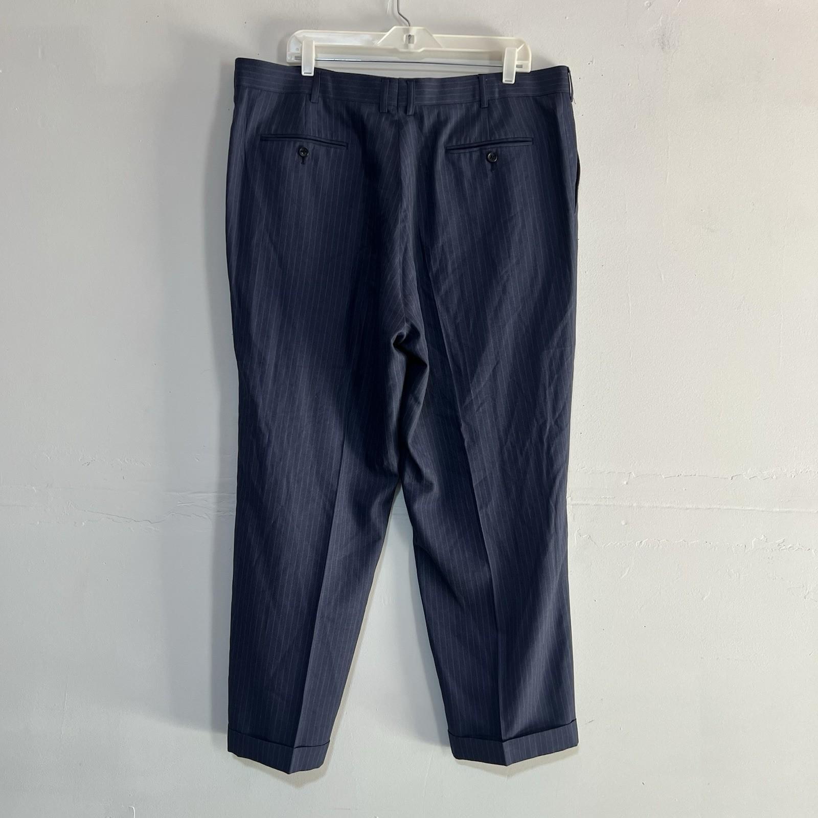 Beverly Hills Polo Club Men Blue Striped Suit 50R Pant 40R Flat Front 2 Button