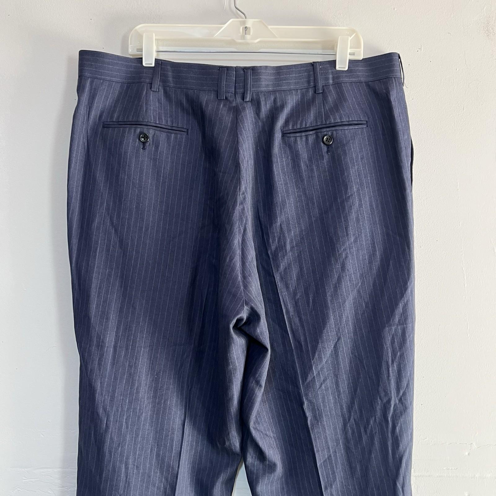 Beverly Hills Polo Club Men Blue Striped Suit 50R Pant 40R Flat Front 2 Button