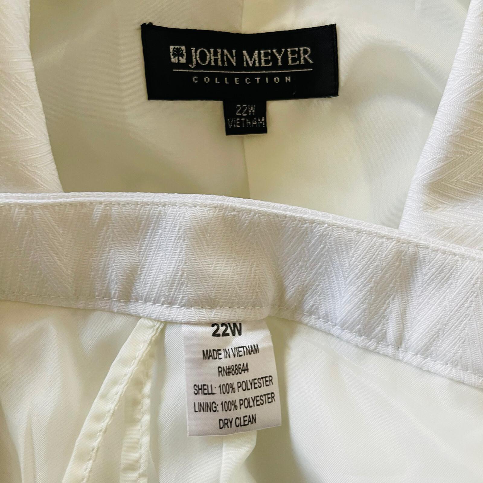 John Meyer Women Polyester Pant Suit Size 22W White Notch Collar 2 PC New