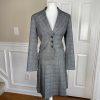 LARRY LEVINE 2PC Gray Striped Polyester Blend Stretch Pleated Skirt Suit Size 8