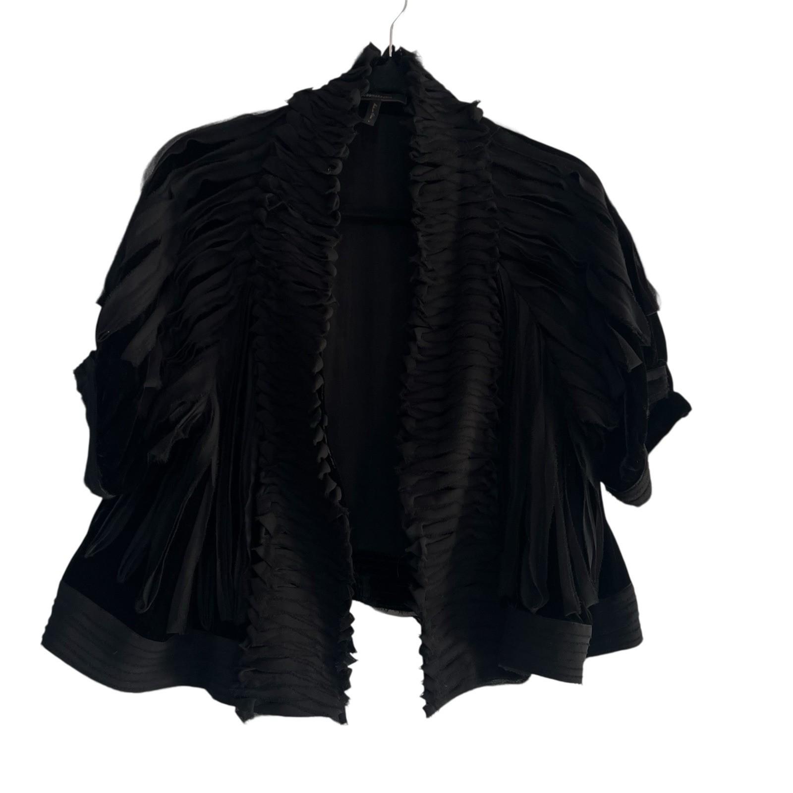 BCBG MaxAzria Poncho Velvet Bolero Size L Black Pintuck Whimsygoth Silk Top