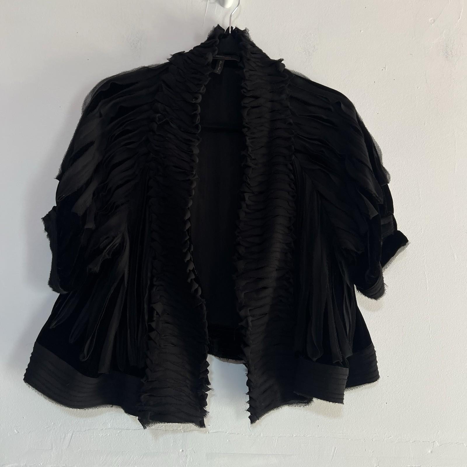 BCBG MaxAzria Poncho Velvet Bolero Size L Black Pintuck Whimsygoth Silk Top