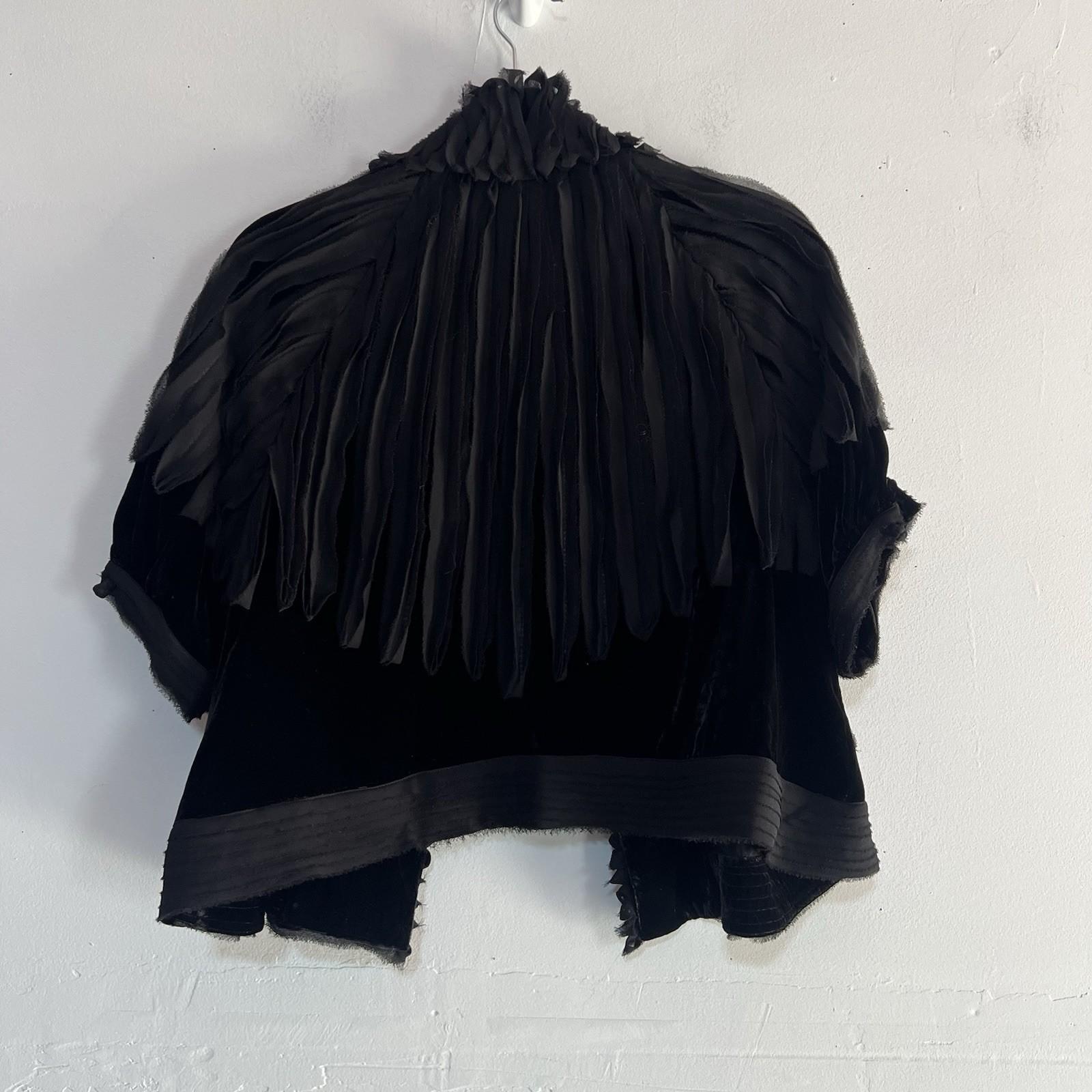 BCBG MaxAzria Poncho Velvet Bolero Size L Black Pintuck Whimsygoth Silk Top