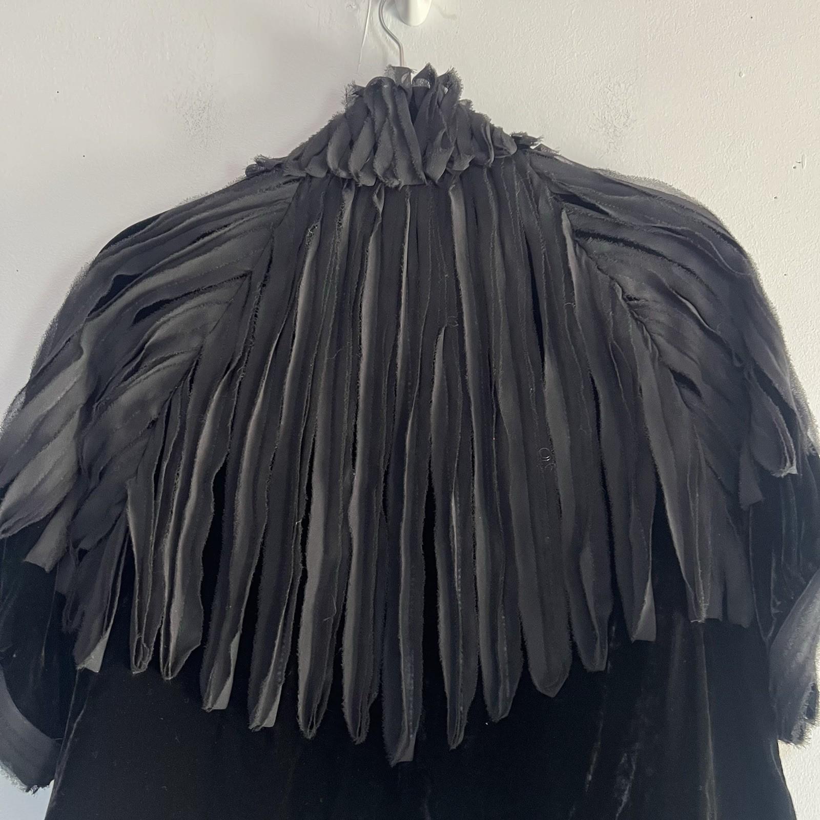 BCBG MaxAzria Poncho Velvet Bolero Size L Black Pintuck Whimsygoth Silk Top