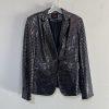 John Meyer Women Sequin Button Front Blazer Jacket Blue Silver Size 6