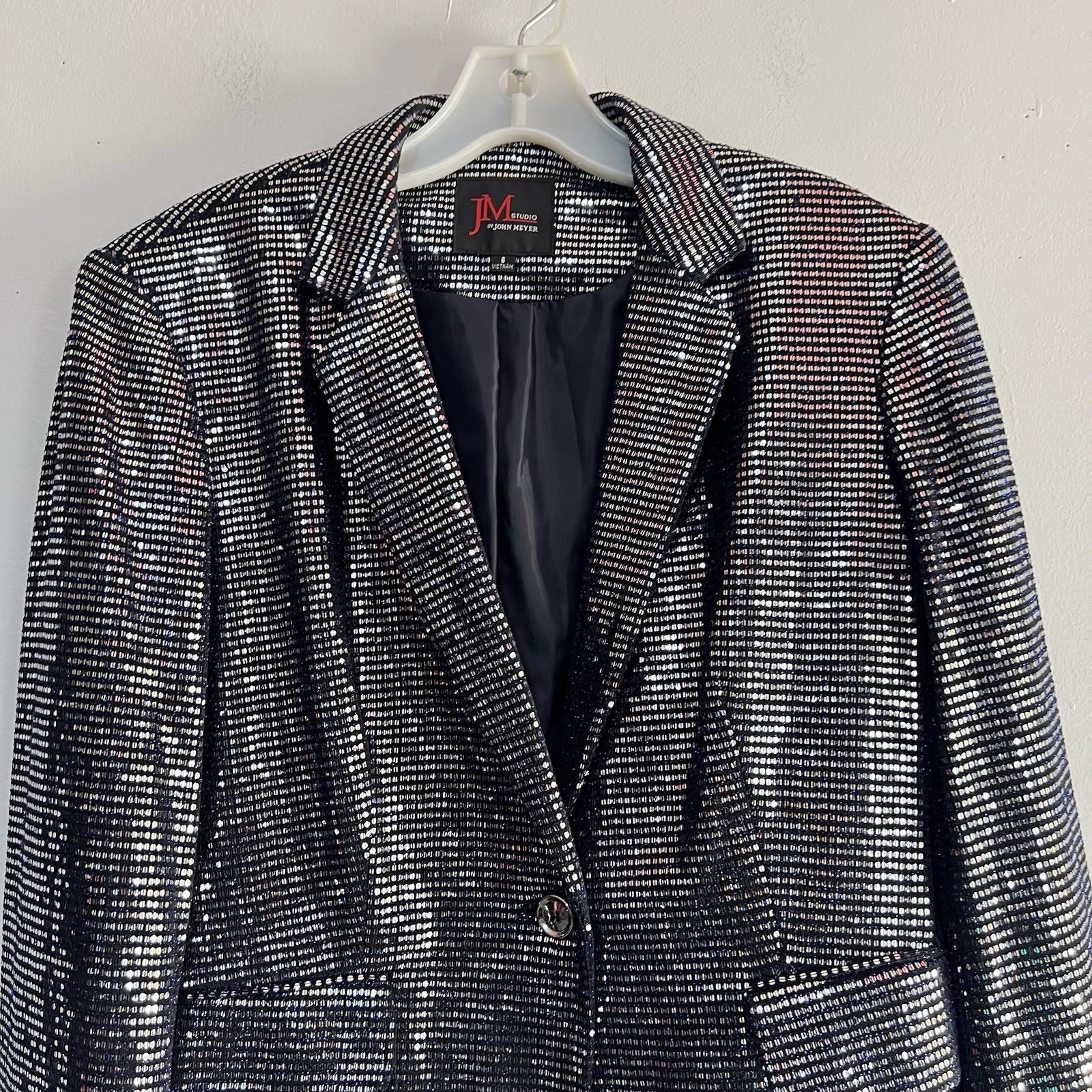 John Meyer Women Sequin Button Front Blazer Jacket Blue Silver Size 6