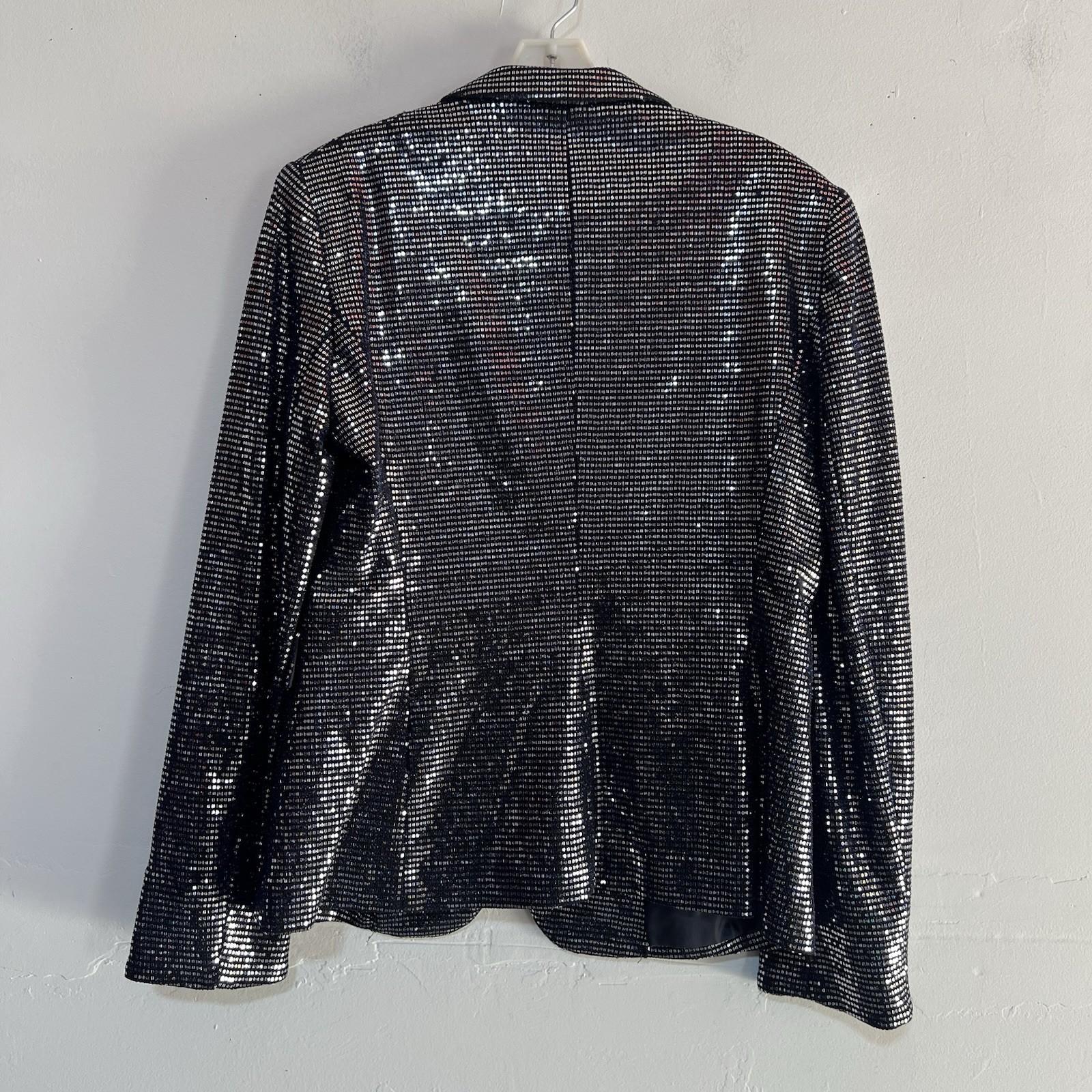 John Meyer Women Sequin Button Front Blazer Jacket Blue Silver Size 6
