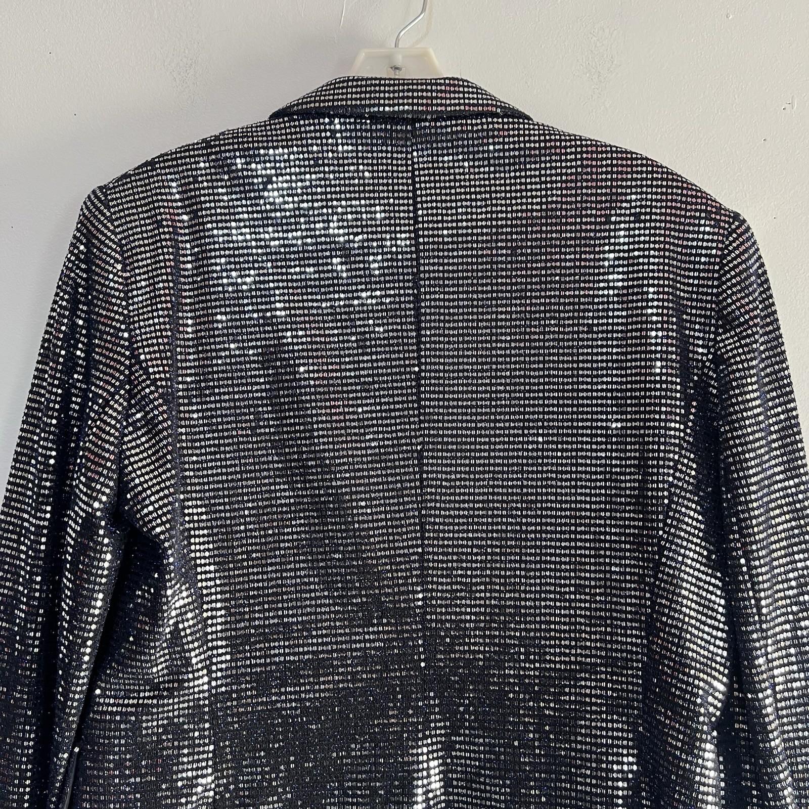 John Meyer Women Sequin Button Front Blazer Jacket Blue Silver Size 6