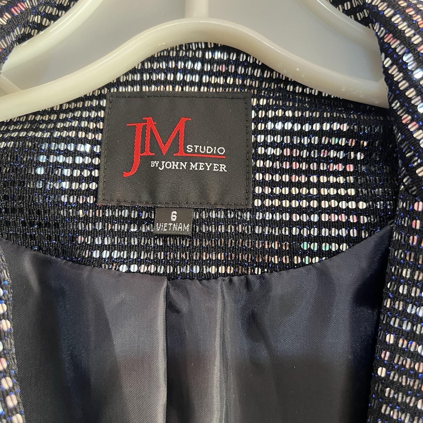 John Meyer Women Sequin Button Front Blazer Jacket Blue Silver Size 6